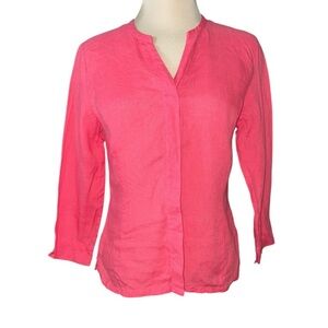 Talbots blouse button down 3/4 sleeves 100% Irish linen V-neckline size 4